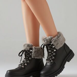 Sun + Stone Black and Gray Fur-Lined Boots